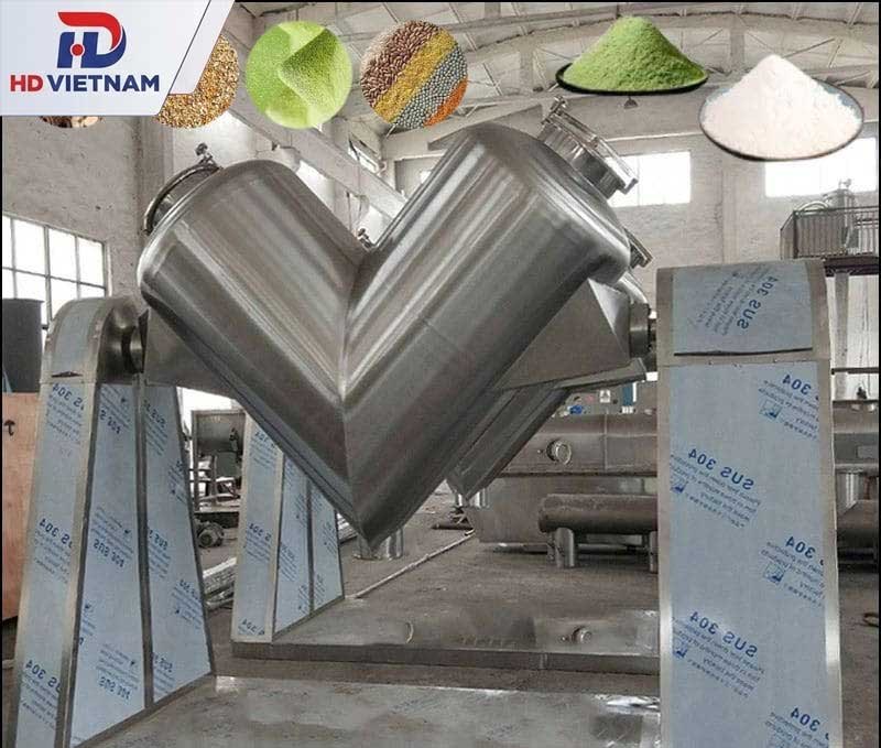 Máy trộn chữ V có thể dùng để phối trộn bột dược liệu, tá dược, nguyên liệu dạng bột